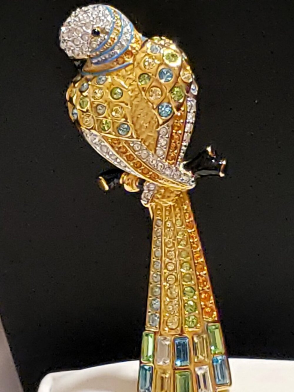 New In Box SWAROVSKI Parrot Brooch Aqua & Green Pave Crystals Gold Encrusted